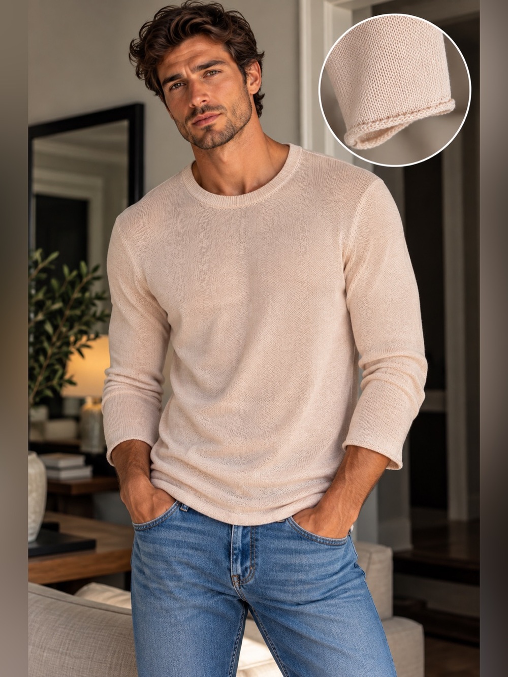 Onia Kevin Crewneck Linen Sweater Sz M Stone Beige NWT $195